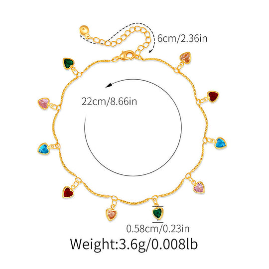 Luxe9279 - Multicolored Heart Charm Anklet