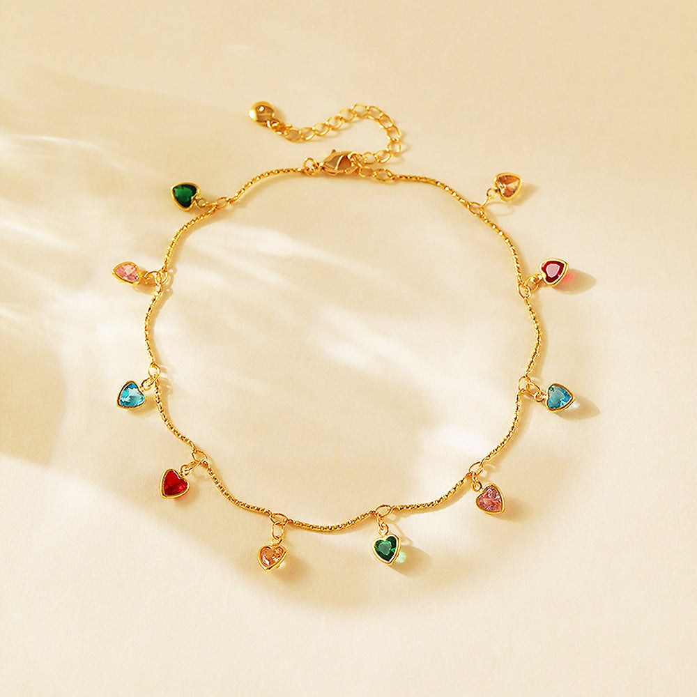 Luxe9279 - Multicolored Heart Charm Anklet
