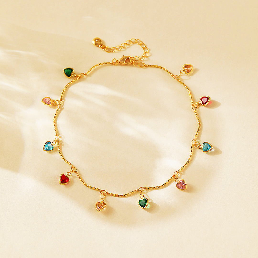 Luxe9279 - Multicolored Heart Charm Anklet