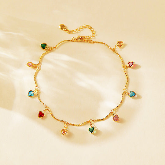 Luxe9279 - Multicolored Heart Charm Anklet