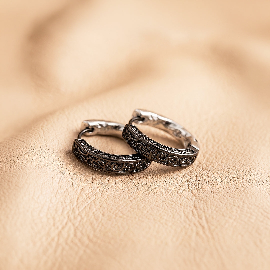 Engraved Scroll Huggie Hoop | Men&