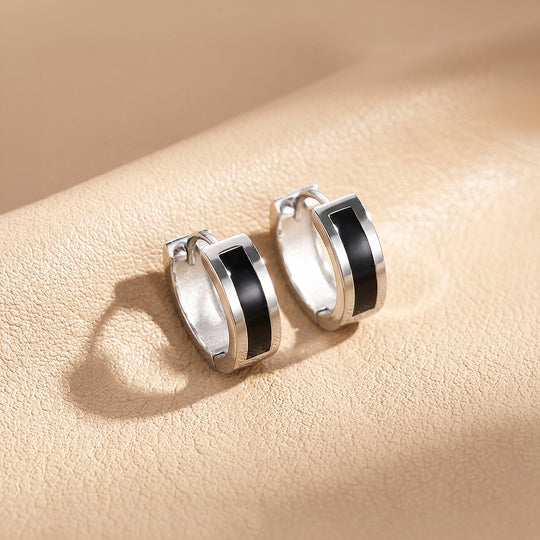 Black Enamel Huggie Hoop | Men&