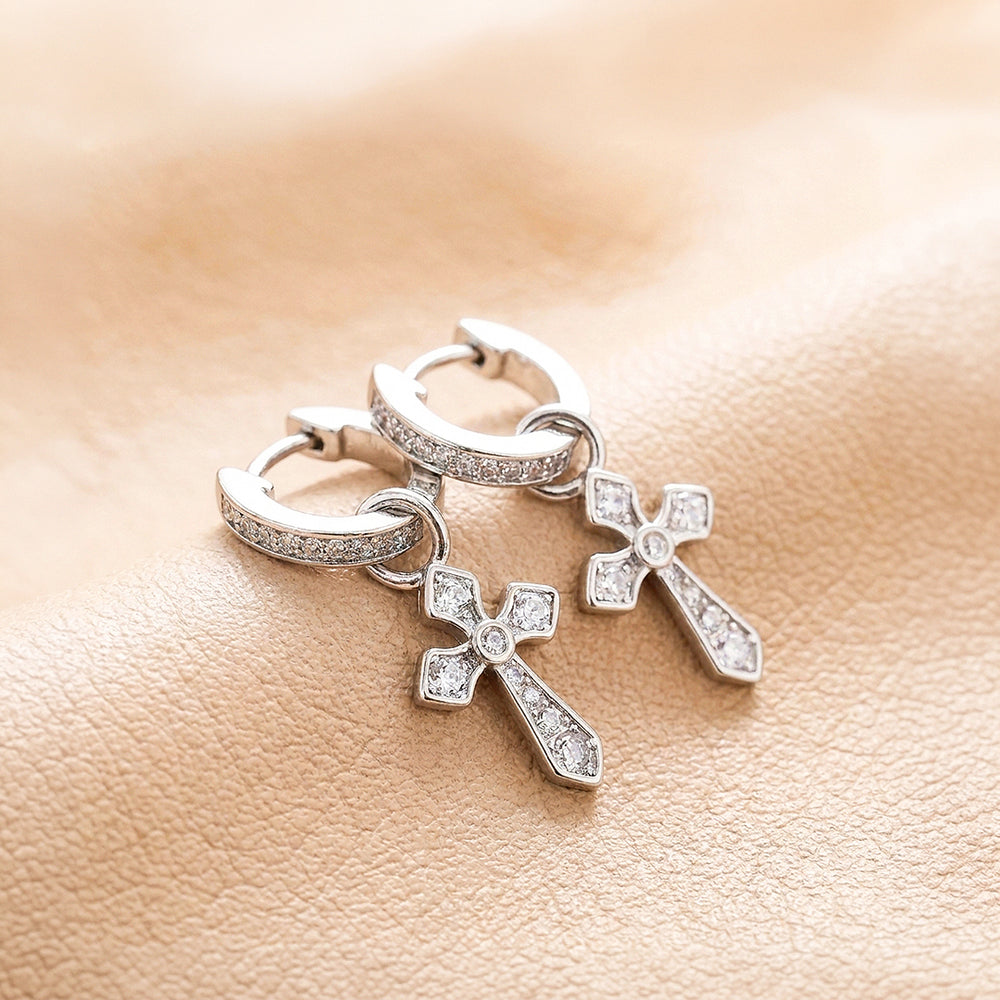 Pavé Cross Drop Huggie Hoop | Men's Earrings | ME1015