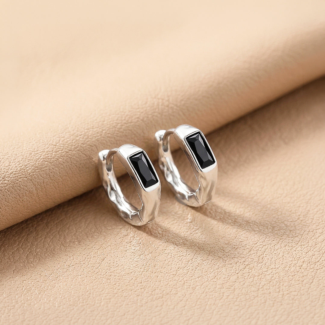 Baguette Stone Hammered Huggie Hoop | Men&