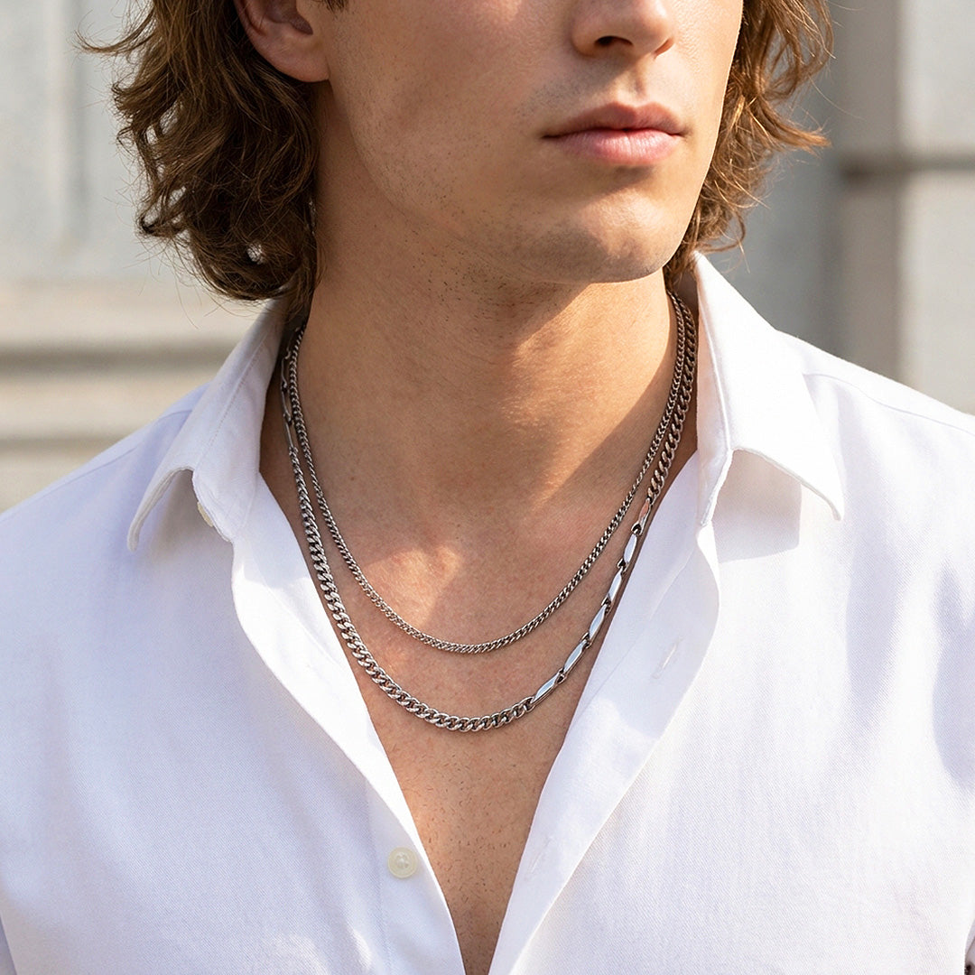 Layered Bar &amp; Cuban Link | Men&