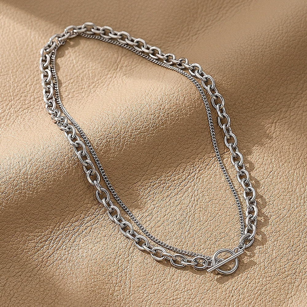 Layered Cable & Curb Chain Toggle Necklace | Men's Necklace | MN1099
