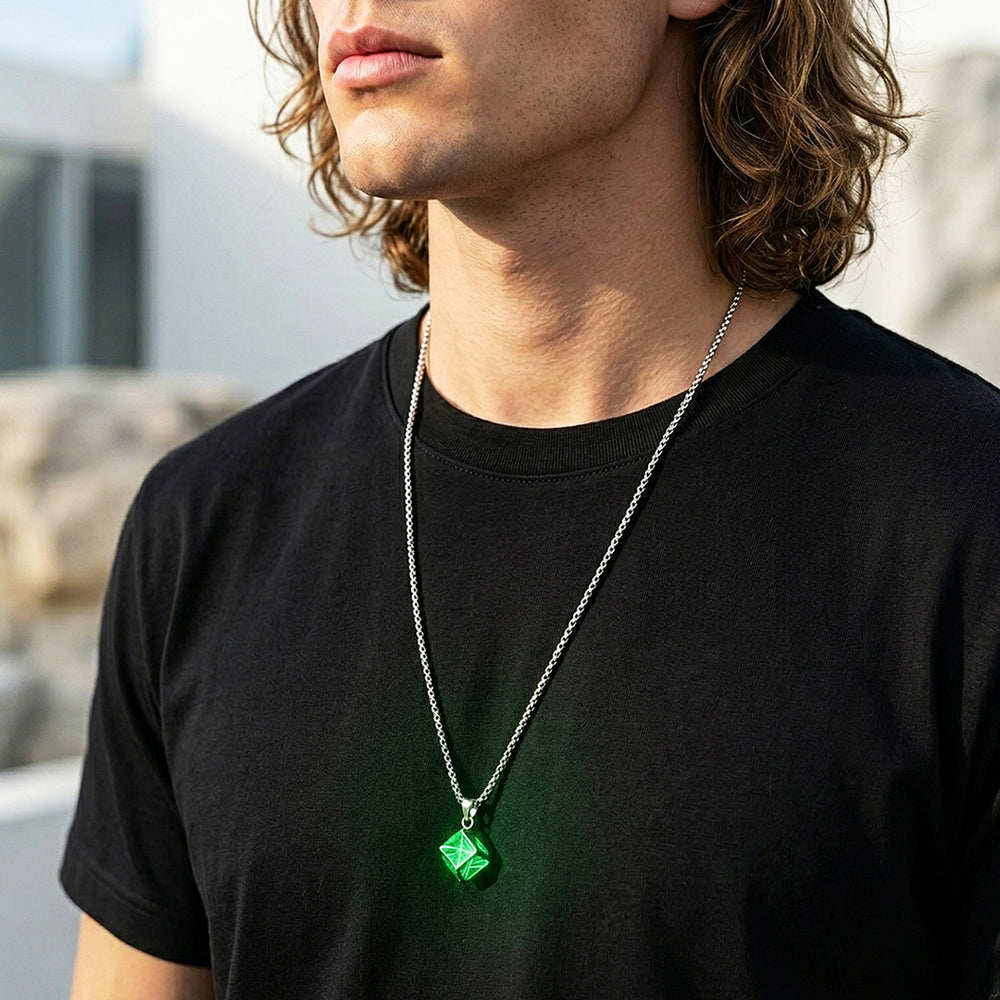 Glow in the Dark Filigree Cube Pendant | Men's Necklace | MN1107
