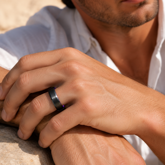Magenta | Brushed Black Purple Interior Tungsten Carbide Men&