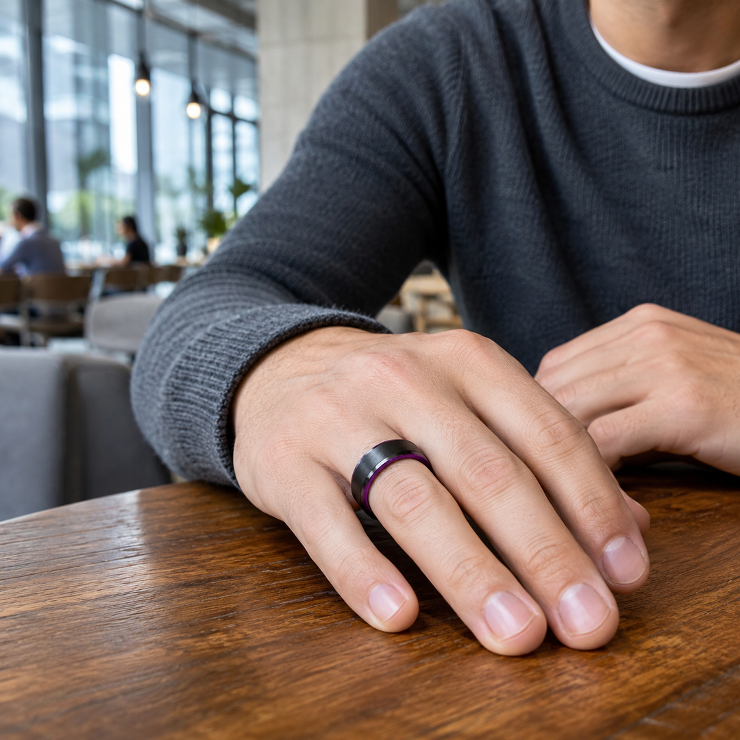 Magenta | Brushed Black Purple Interior Tungsten Carbide Men&