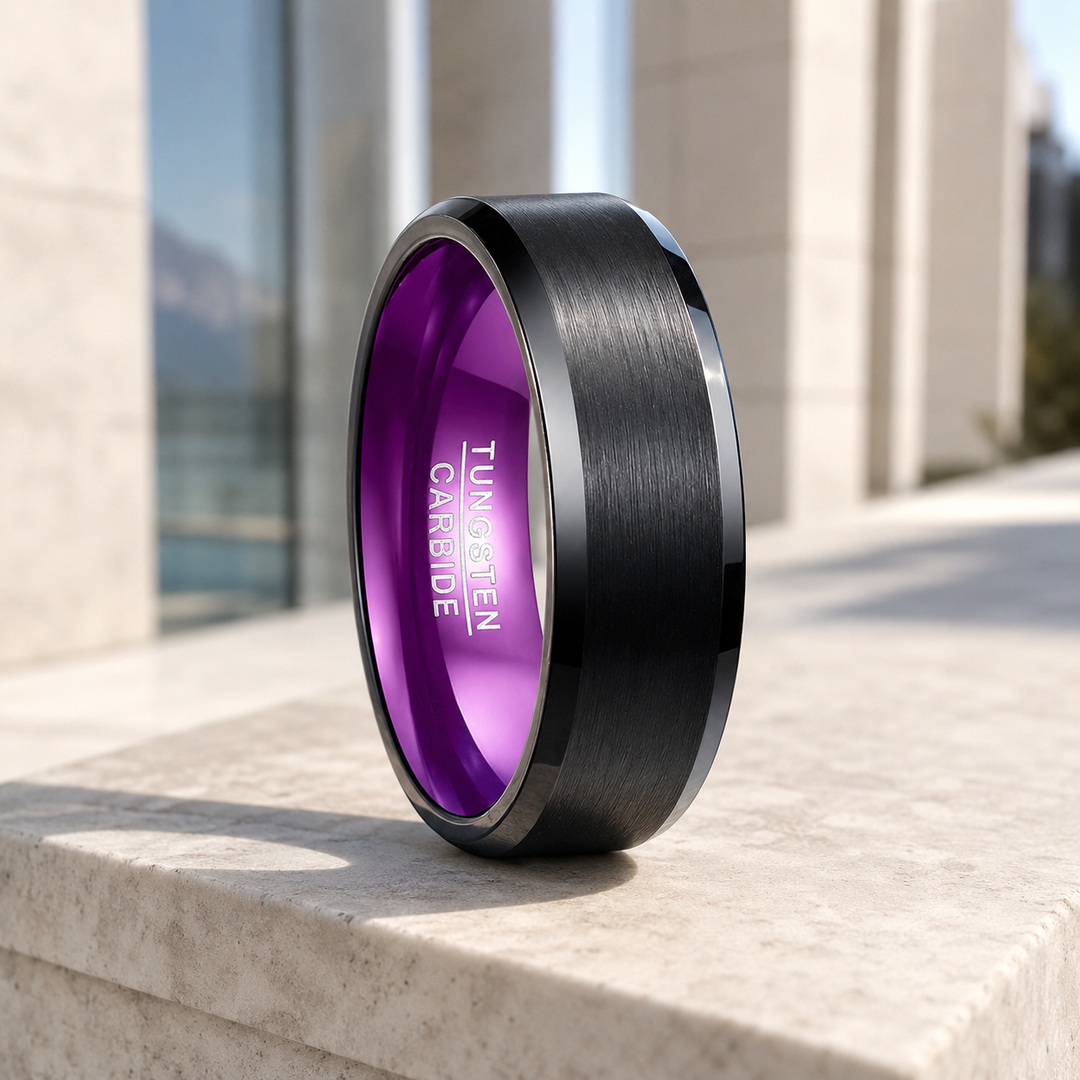 Magenta | Brushed Black Purple Interior Tungsten Carbide Men&