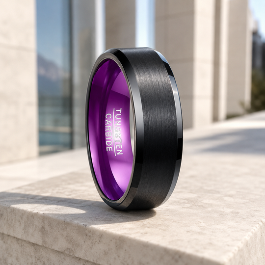 Magenta | Brushed Black Purple Interior Tungsten Carbide Men&
