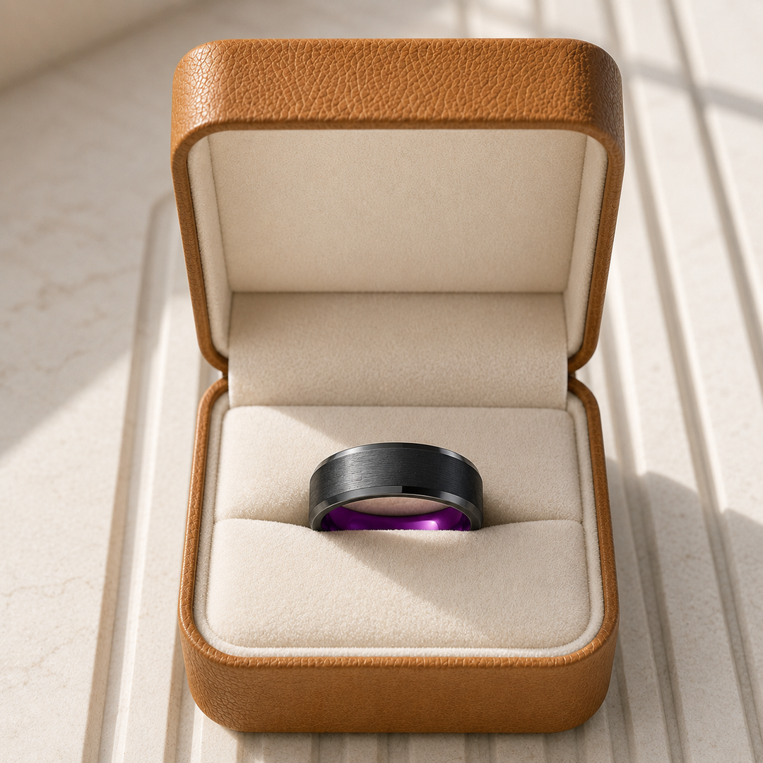 Magenta | Brushed Black Purple Interior Tungsten Carbide Men&
