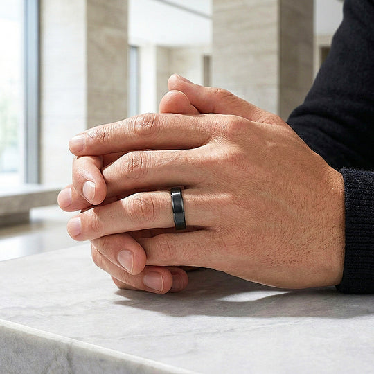 Merit | Black Brushed Bevelled Edge Tungsten Ring | Men&