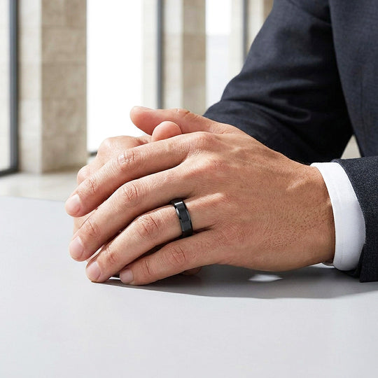 Merit | Black Brushed Bevelled Edge Tungsten Ring | Men&