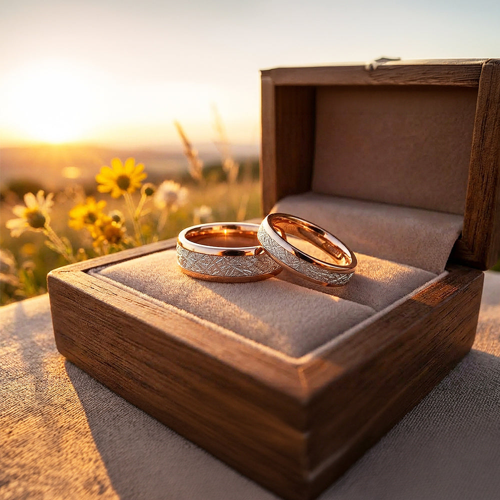 Meteorite | Tungsten Couple Rings | Rose Gold Wedding Bands - Ring | Singapore Jewellery, Wedding Rings & Gifts | Same Day Delivery | Tiara.com.sg