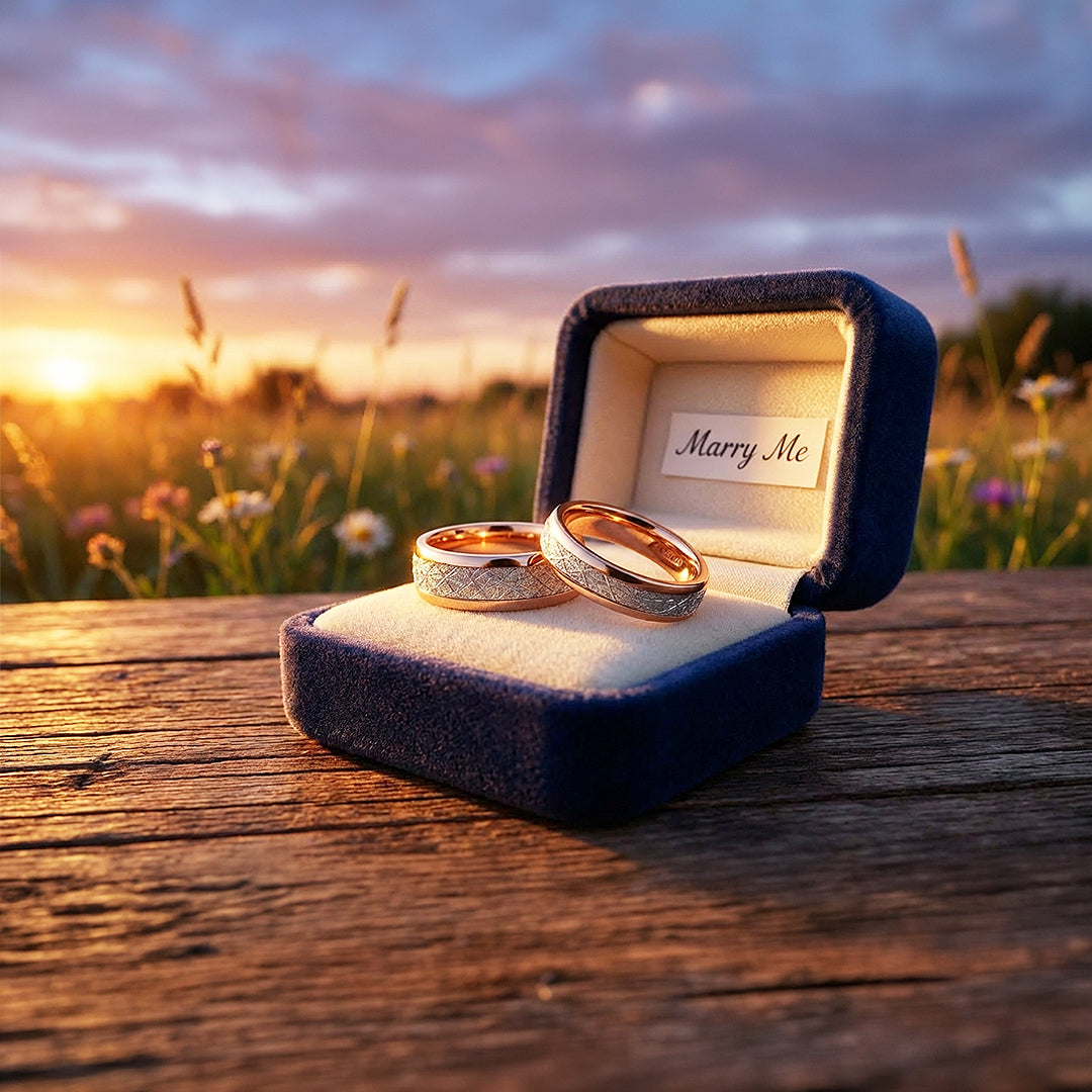 Meteorite | Tungsten Couple Rings | Rose Gold Wedding Bands - Ring | Singapore Jewellery, Wedding Rings &amp; Gifts | Same Day Delivery | Tiara.com.sg