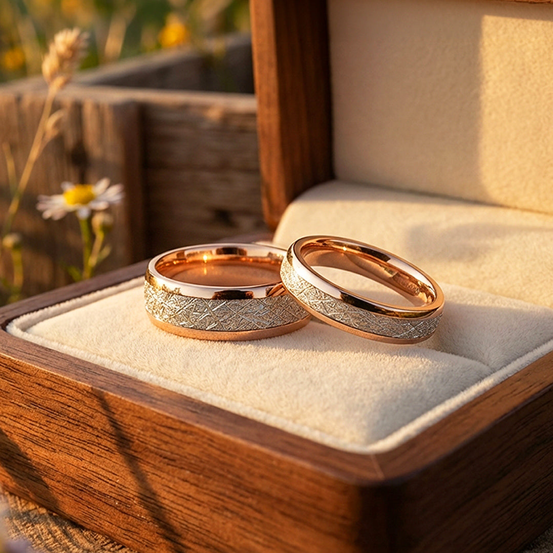 Meteorite | Tungsten Couple Rings | Rose Gold Wedding Bands - Ring | Singapore Jewellery, Wedding Rings & Gifts | Same Day Delivery | Tiara.com.sg