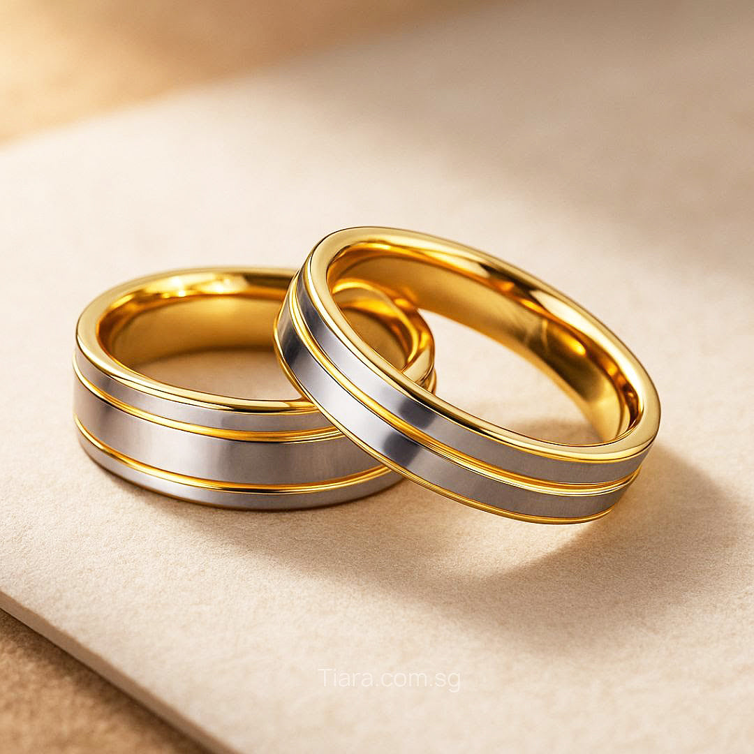 Mintage | Tungsten Couple Rings | Gold & Silver Wedding Bands - Ring | Singapore Jewellery, Wedding Rings & Gifts | Same Day Delivery | Tiara.com.sg