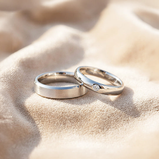 Oath | Brushed Bevelled Flat and Polished Dome Wedding Band