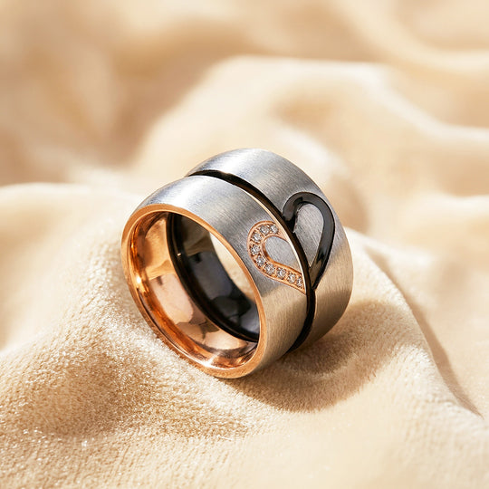 One Heart | Brushed Interlocking Half-Heart Dome Wedding Band