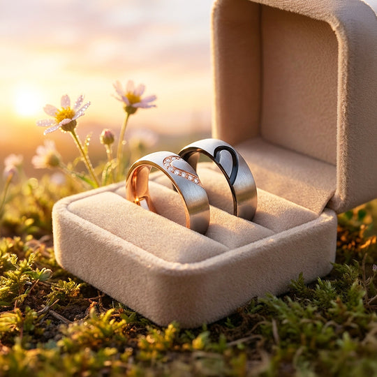 One Heart | Brushed Interlocking Half-Heart Dome Wedding Band