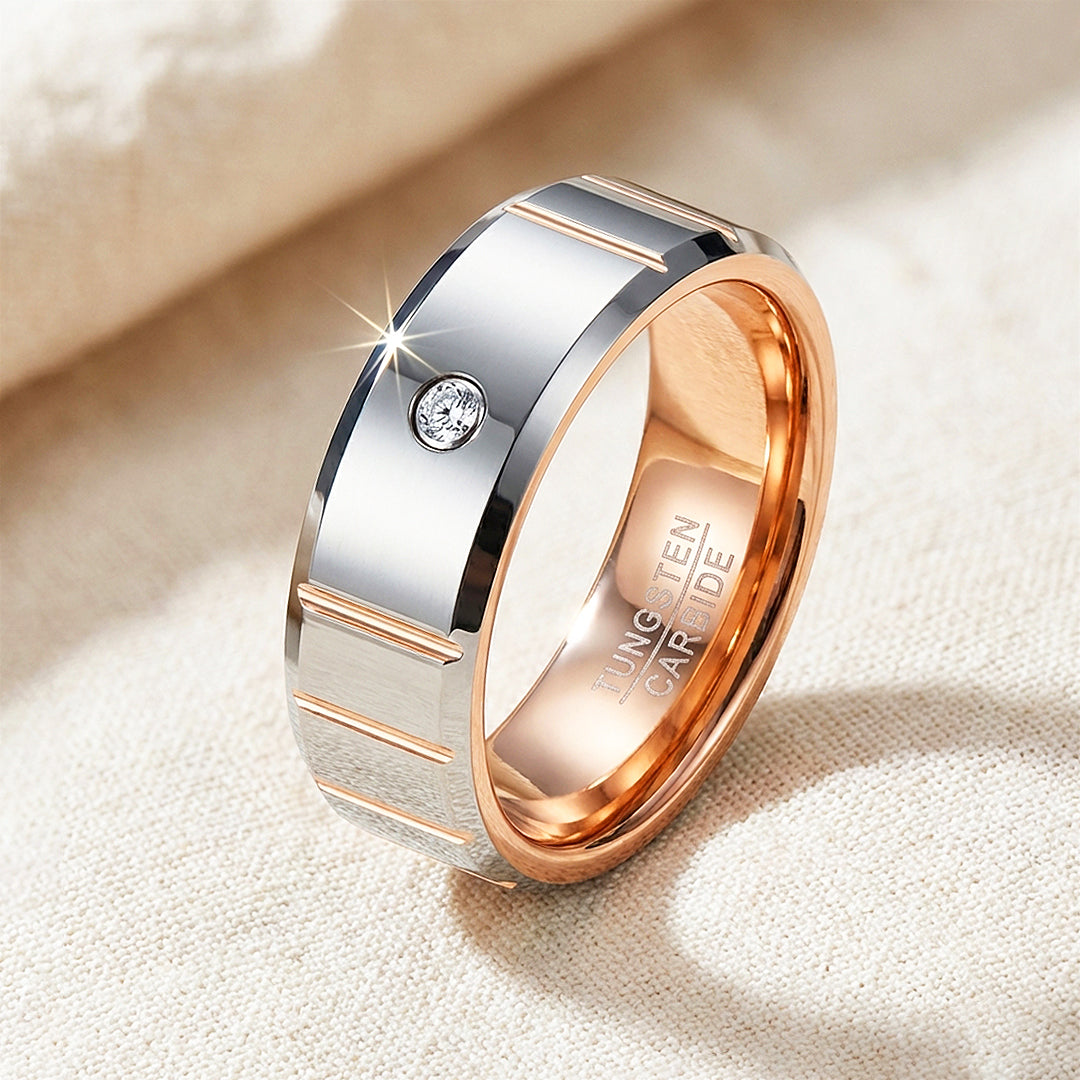 Orvion Rose Gold Solitaire Diamond Simulant Tungsten Carbide Ring - Ring | Singapore Jewellery, Wedding Rings &amp; Gifts | Same Day Delivery | Tiara.com.sg