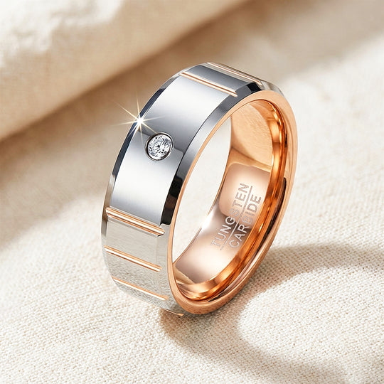 Orvion Rose Gold Solitaire Diamond Simulant Tungsten Carbide Ring - Ring | Singapore Jewellery, Wedding Rings &amp; Gifts | Same Day Delivery | Tiara.com.sg