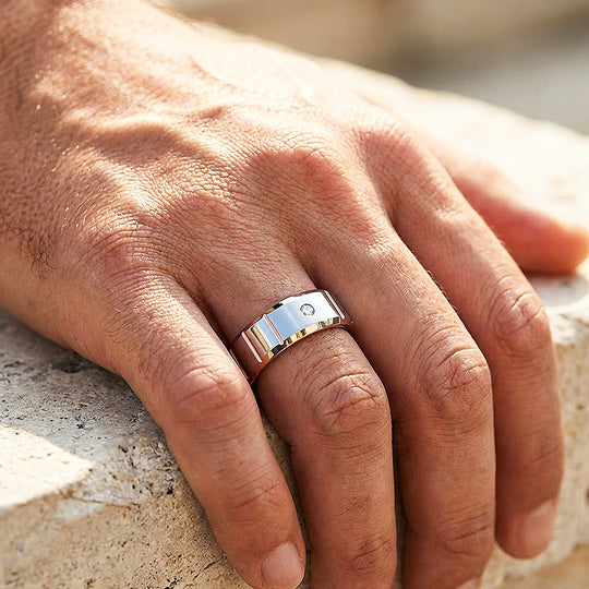 Orvion Rose Gold Solitaire Diamond Simulant Tungsten Carbide Ring - Ring | Singapore Jewellery, Wedding Rings &amp; Gifts | Same Day Delivery | Tiara.com.sg
