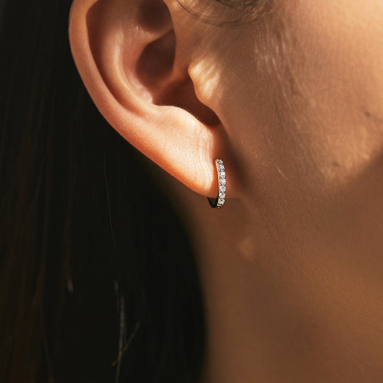 Classic Pavé Eternity Huggie Earrings | Moissanite | 925 Sterling Silver | Prm8101 - Earrings | Singapore Jewellery, Wedding Rings &amp; Gifts | Same Day Delivery | Tiara.com.sg