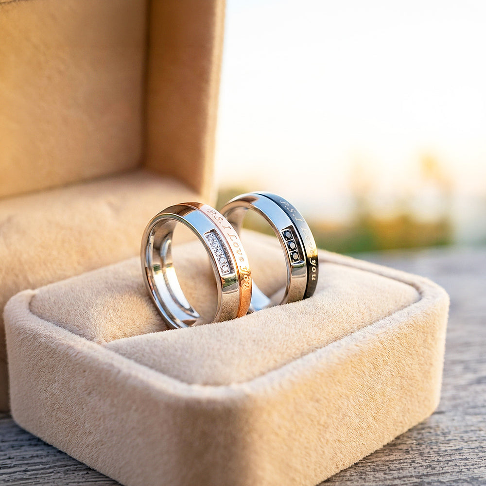 PS I Love You | Engraved Dual-Tone Center Groove Flat Wedding Band