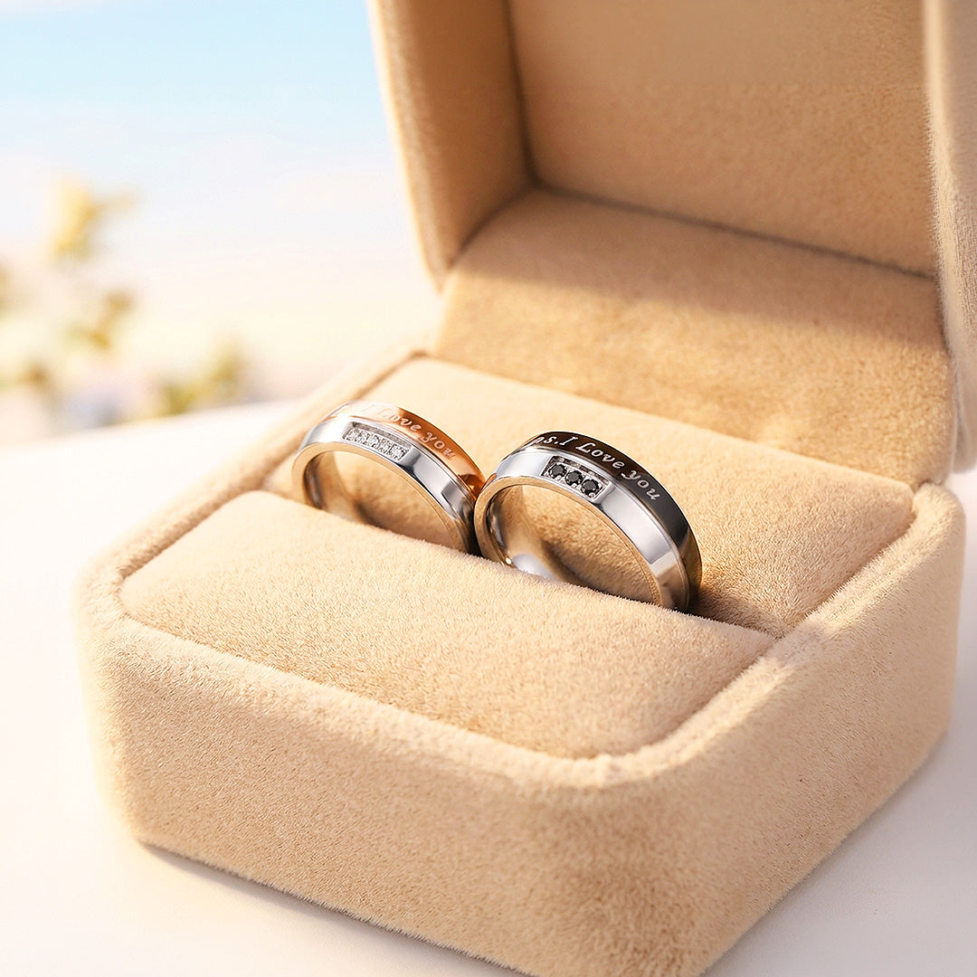 PS I Love You | Engraved Dual-Tone Center Groove Flat Wedding Band