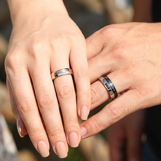 PS I Love You | Engraved Dual-Tone Center Groove Flat Wedding Band