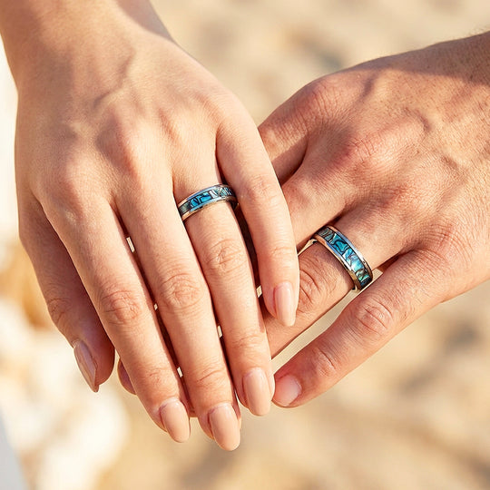 Pacific Reef | Abalone Shell Tungsten Couple Rings | Wedding Bands