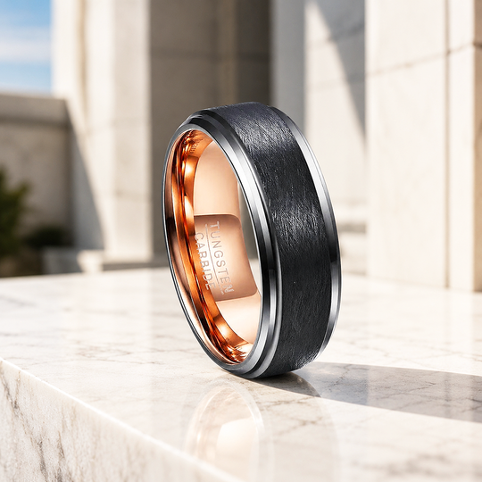 Paramour | Brushed Black Rose Gold Interior Tungsten Carbide Men&