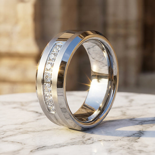 Paxton Brushed Diamond Simulant Tungsten Carbide Ring - Ring | Singapore Jewellery, Wedding Rings &amp; Gifts | Same Day Delivery | Tiara.com.sg