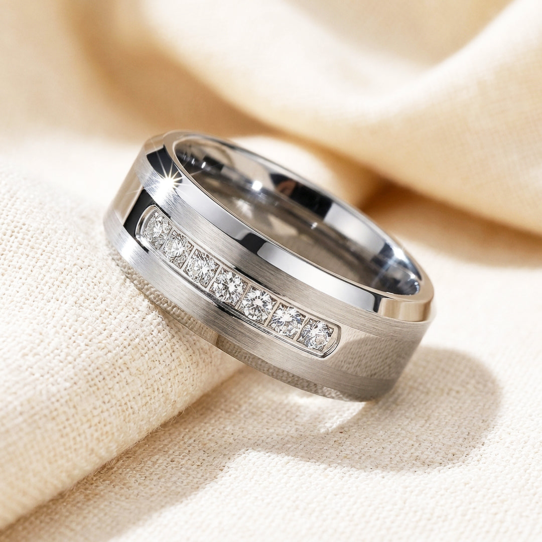 Paxton Brushed Diamond Simulant Tungsten Carbide Ring - Ring | Singapore Jewellery, Wedding Rings &amp; Gifts | Same Day Delivery | Tiara.com.sg