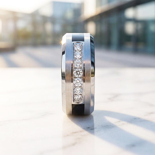 Paxton Brushed Diamond Simulant Tungsten Carbide Ring - Ring | Singapore Jewellery, Wedding Rings &amp; Gifts | Same Day Delivery | Tiara.com.sg