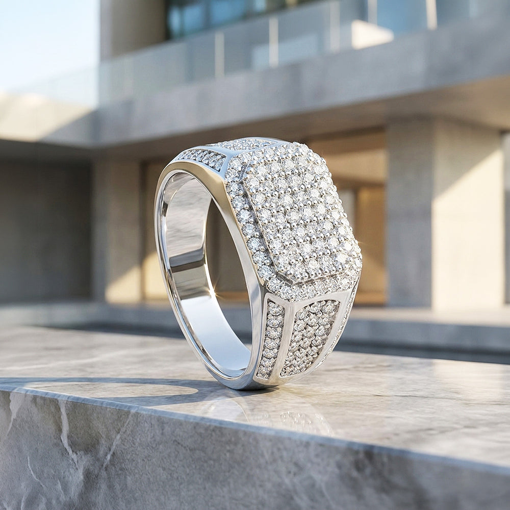 Cushion Pavé Moissanite Men Ring | 925 Sterling Silver | PRM1001