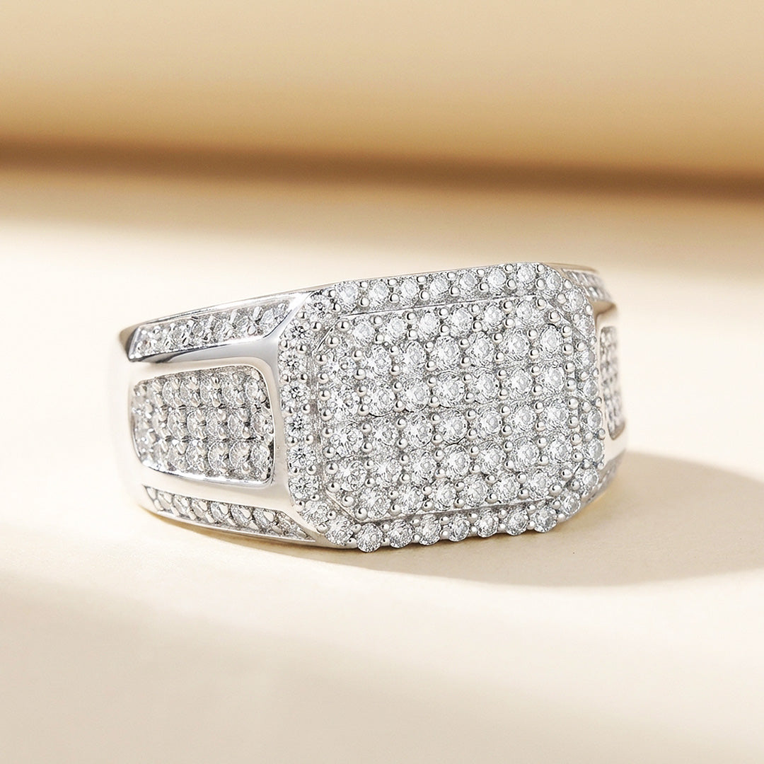 Cushion Pavé Moissanite Men Ring | 925 Sterling Silver | PRM1001