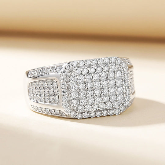 Cushion Pavé Moissanite Men Ring | 925 Sterling Silver | PRM1001