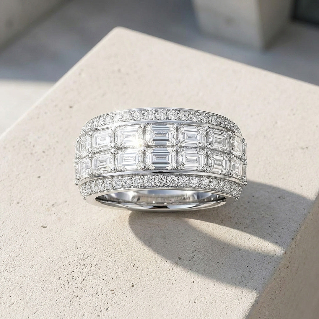 Baguette Pavé Moissanite Men Ring | 925 Sterling Silver | PRM1003