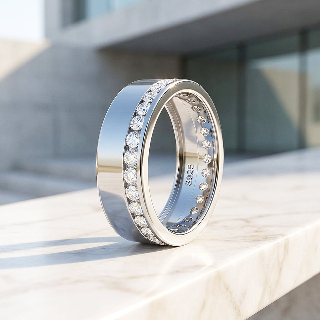 Eternity Channel Moissanite Men Ring | 925 Sterling Silver | PRM1007