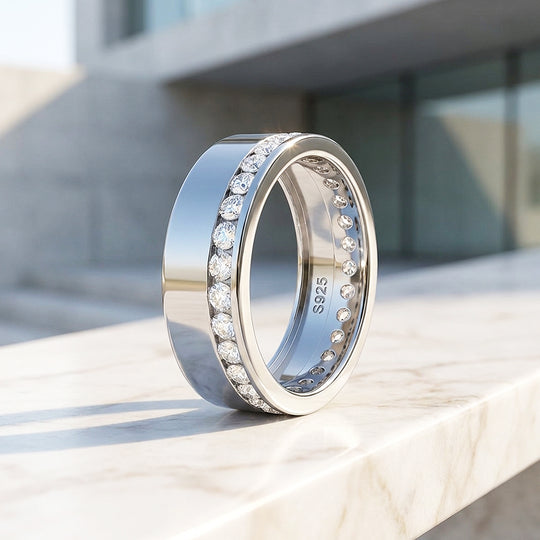 Eternity Channel Moissanite Men Ring | 925 Sterling Silver | PRM1007
