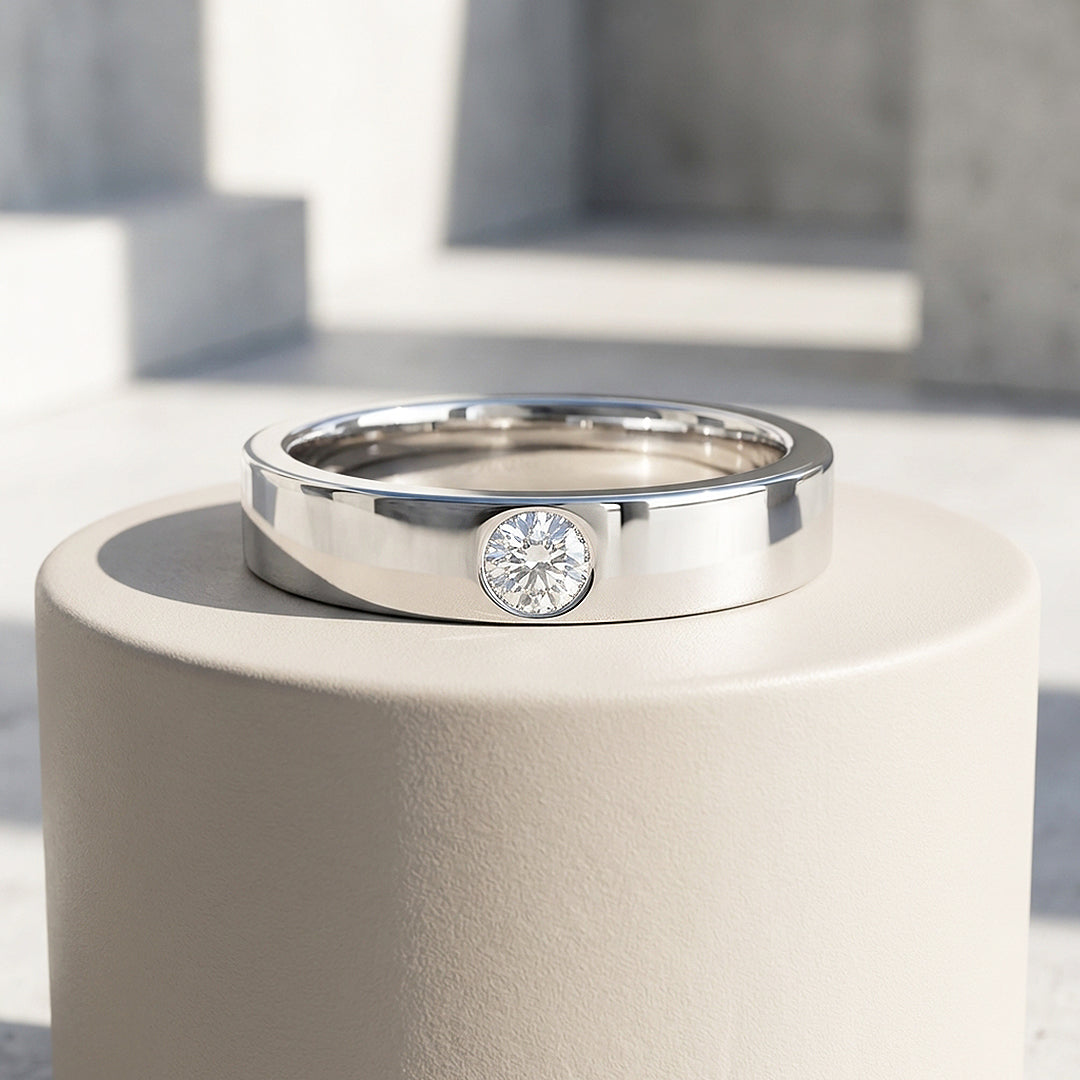 Bezel Solitaire Moissanite Men Ring | 925 Sterling Silver | PRM1013