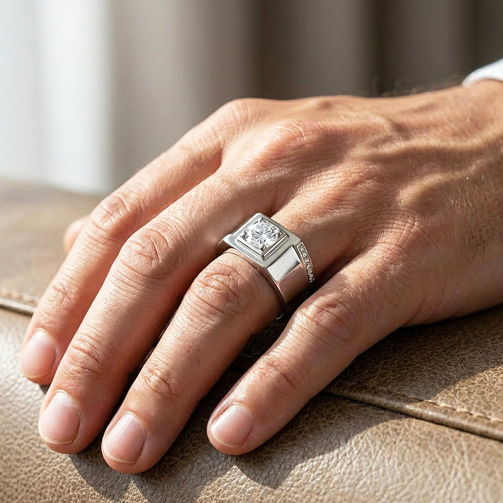 Signet Solitaire Moissanite Men Ring | 925 Sterling Silver | PRM1016