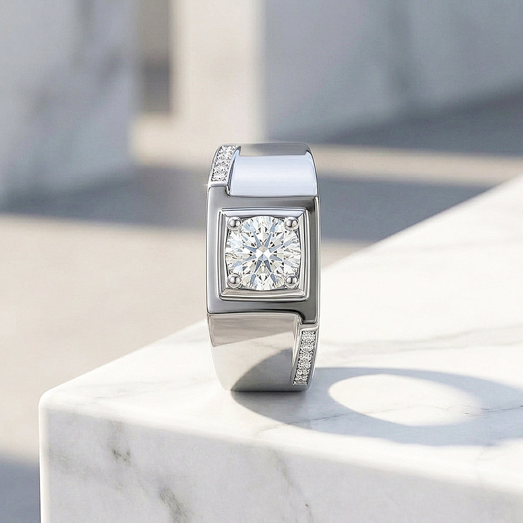 Signet Solitaire Moissanite Men Ring | 925 Sterling Silver | PRM1016