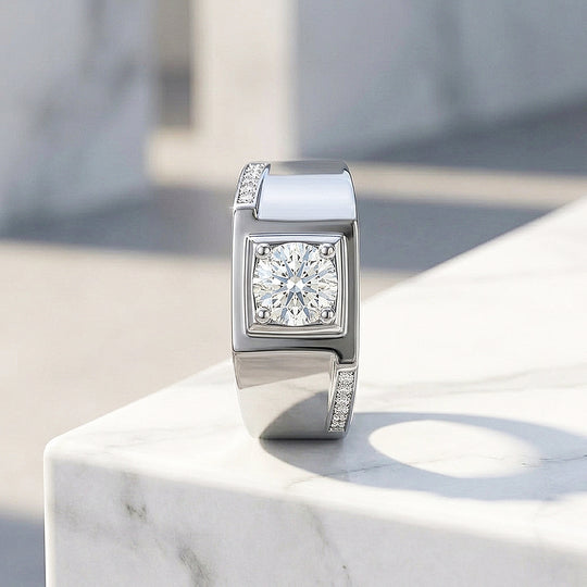 Signet Solitaire Moissanite Men Ring | 925 Sterling Silver | PRM1016