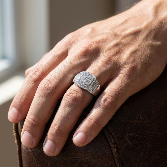 Iced Cushion Moissanite Men Ring | 925 Sterling Silver | PRM1018