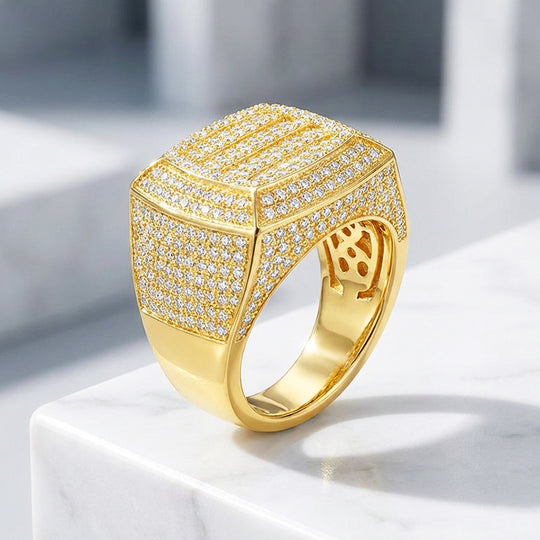 Iced Cushion Signet Moissanite Men Ring | 925 Sterling Silver | PRM1022