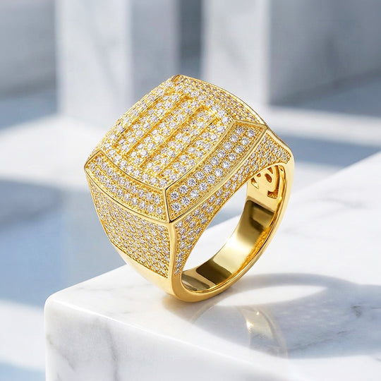 Iced Cushion Signet Moissanite Men Ring | 925 Sterling Silver | PRM1022